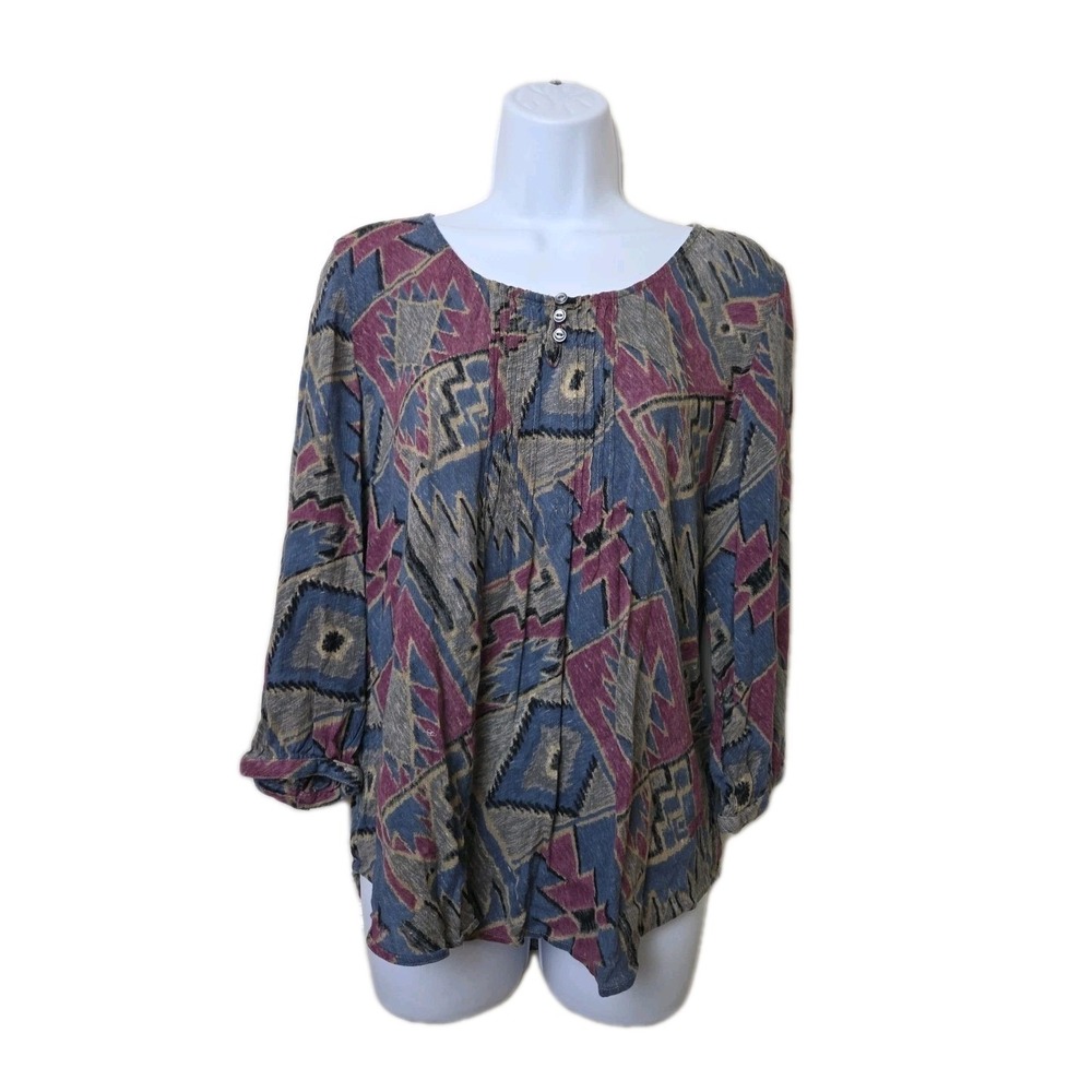 Vtg 90s Ralph Lauren Jeans Company Aztec Print Gauze Southwest Top Womens Size M